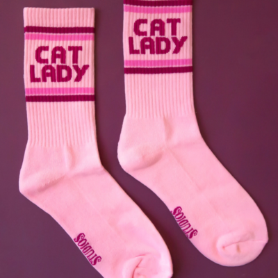 Cat Lady Striped Ribbed Crew Socks