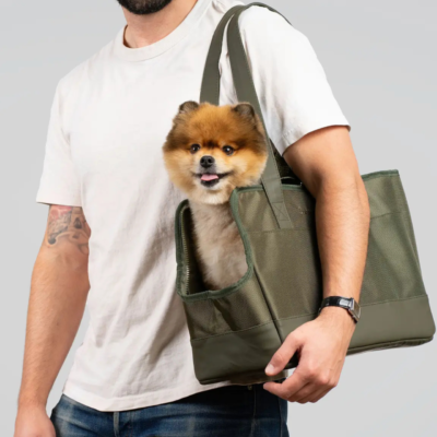 Open or Enclosed Pet Tote Bag in Olive Green