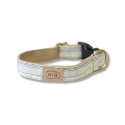 Cream & Navy Seed Sack Dog Collar (Made in the USA)