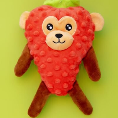 Strawberry Monkey Squeaky Plush Dog Toy
